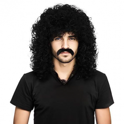 3 Pcs 80s Style Mens Fashionable Black Curly Wig