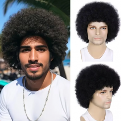 4 Pcs Afro Kinky Curly Short Black Natural Synthetic Wigs For Black Men