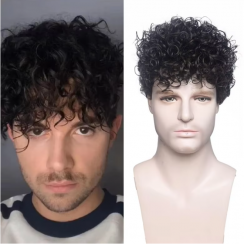 5 Pcs Black Short Curly Wigs For Men With High Temperature Fiber