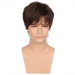 3 Pcs Short Brown Bob Mens Natural Synthetic Wig
