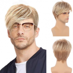 Male Blond Fluffy Natural Layered Wig