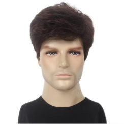 3 Pcs Natural Brown Fluffy Short Mens Wig