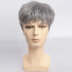 7 Pcs Gray Natural Looking Synthetic Straight Wigs for Men